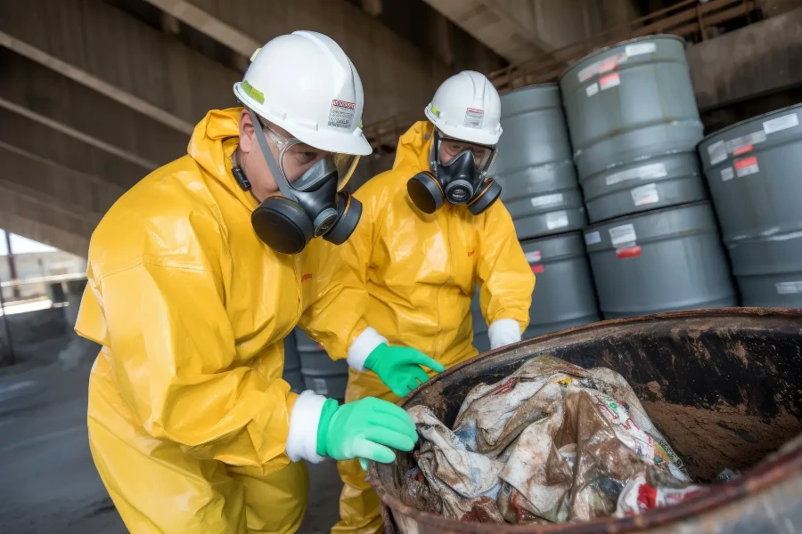 Profissional realizando coleta com EPI