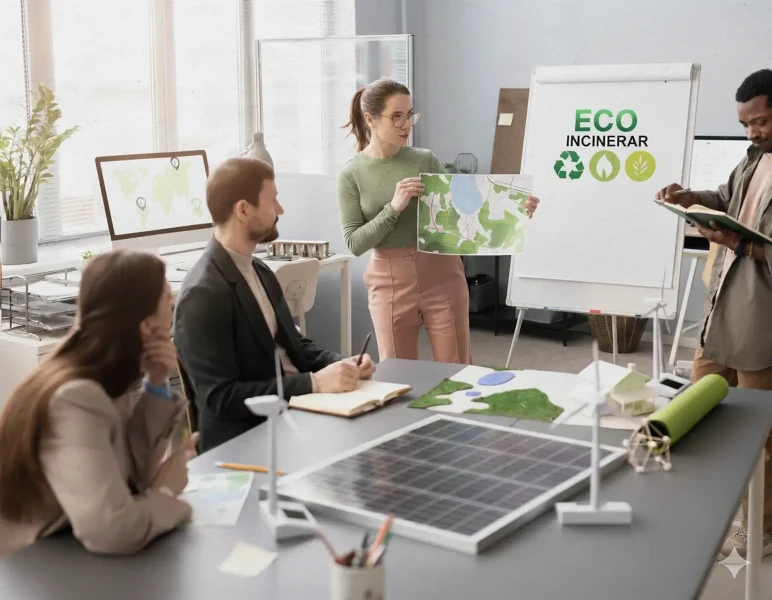 Sala de controle com telas de monitoramento de resíduos